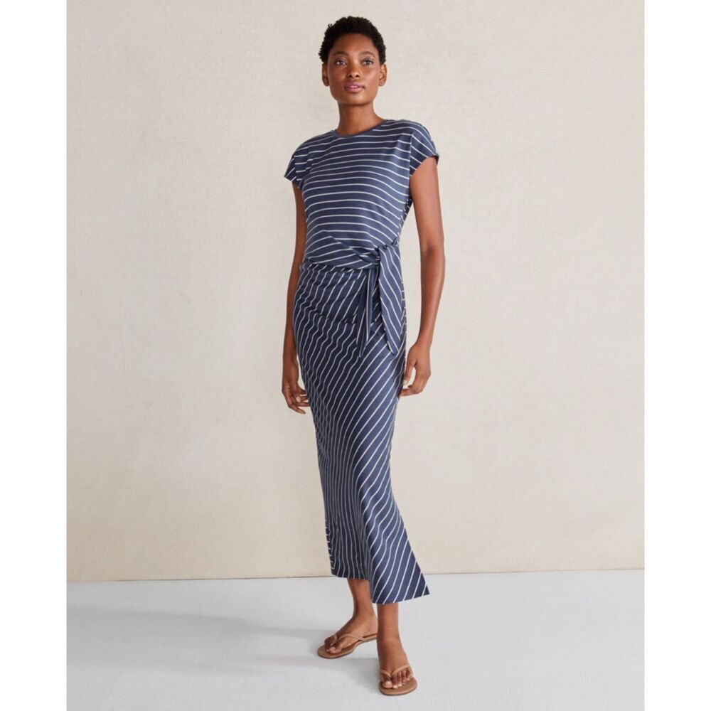 Haven Well Within Organic Cotton Interlock Knot Waist Dress Blue Stripe size XXL